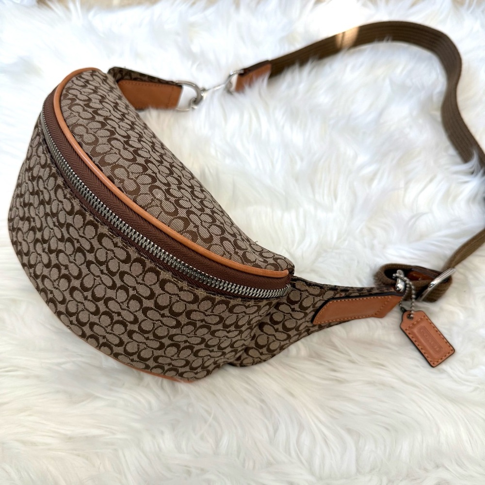 Coach Y2K Khaki Beige Jacquard Signature Waist Fanny Pack